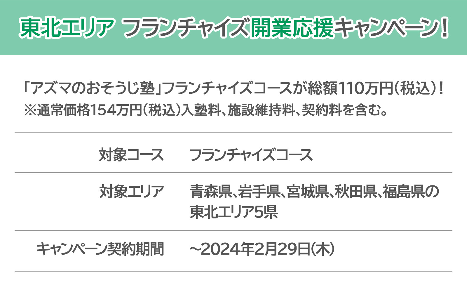 アズマのおそうじ塾 青森、岩手、宮城、秋田、福島限定 100万円開業pc